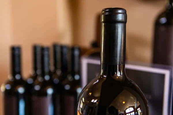 Winery bottling, bottle line background — 스톡 사진