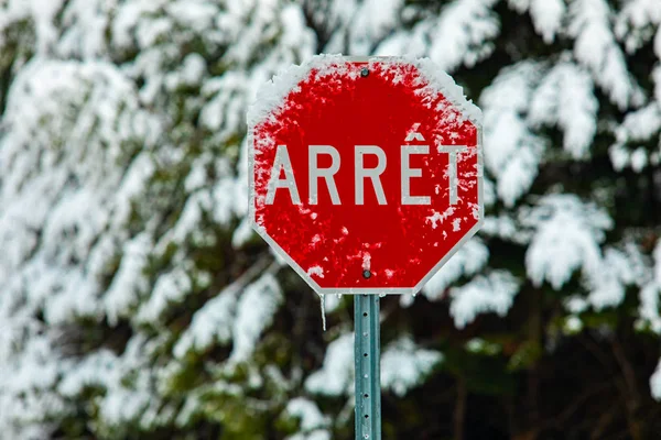 Vägvarningsskylt efter snöstorm — Stockfoto