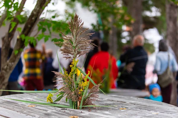 人々に対するテーブルによる植物の閉鎖 — ストック写真