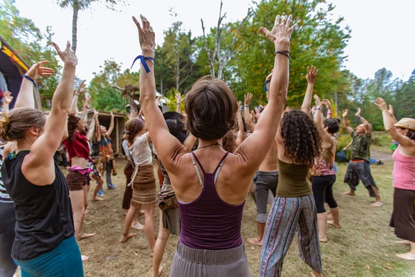 Diverse people dance at earth festival