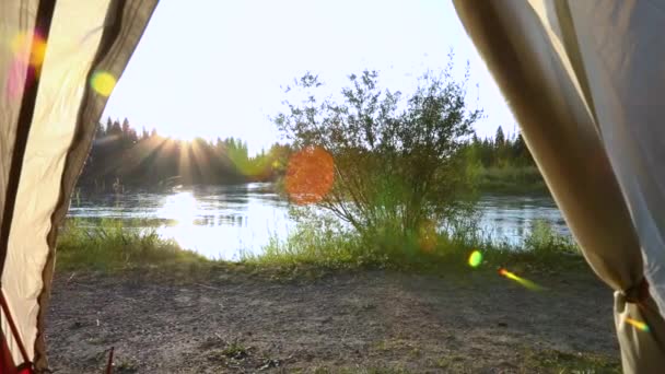 Vida de camping: despertarse por la mañana — Vídeos de Stock