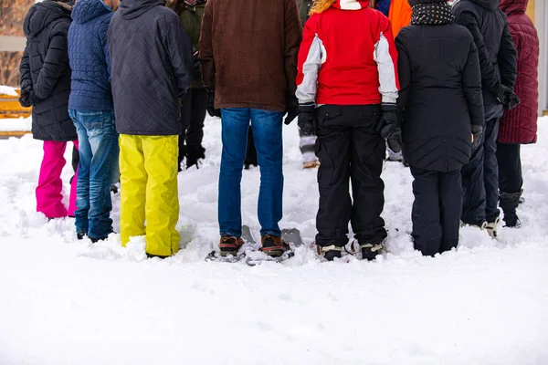 People taking a part in outdoor group yoga class