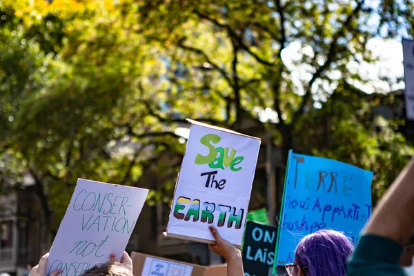 Environmental activist placards at rally — Stock fotografie