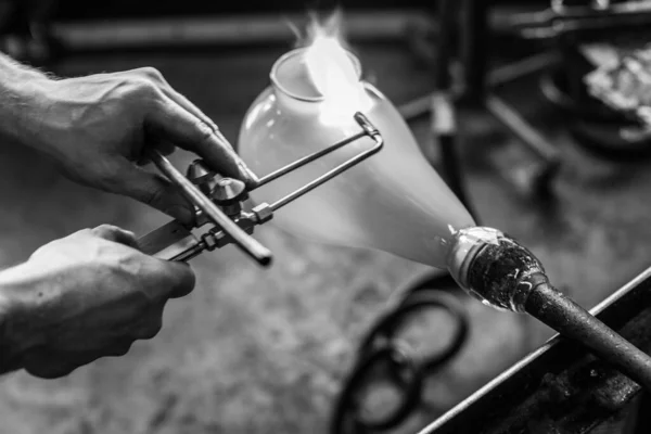 Process of making a blown glass lantern — Stock Photo, Image