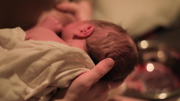 Säugling saugt Brust der Mutter für Milch — Stockvideo