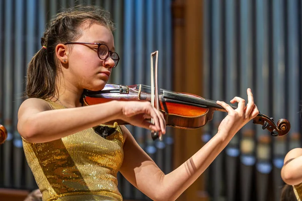 2020 Moscovo Rússia Concerto Reportagem Orquestra Solistas Estudantes Secundários Seniores — Fotografia de Stock