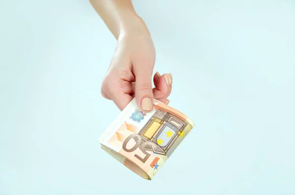 Euró pénz a kezében, a lány — Stock Fotó