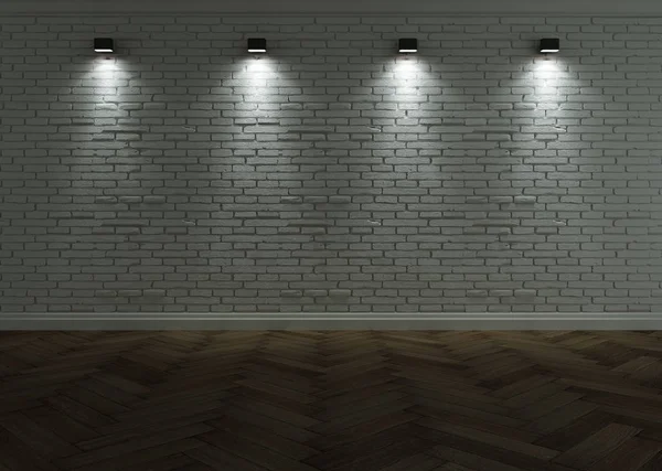 Стена из белого кирпича с освещением — стоковое фото