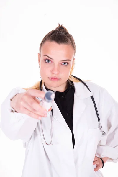 Young Medic Blue Eye White Background Look Camera — Stock Photo, Image