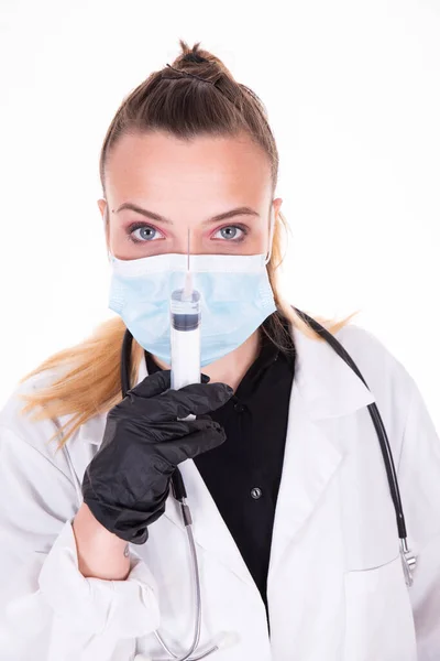 Young Doctor White Background Mask Inoculate Vacine — Stock Photo, Image