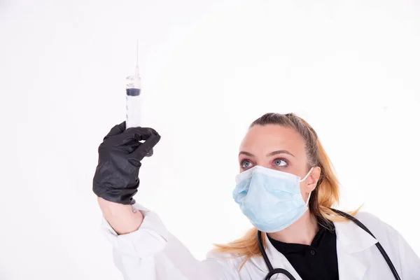 Young Doctor White Background Mask Inoculate Vacine — Stock Photo, Image