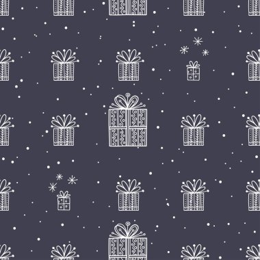 hediye ve kar tanesi Noel seamless modeli karanlık