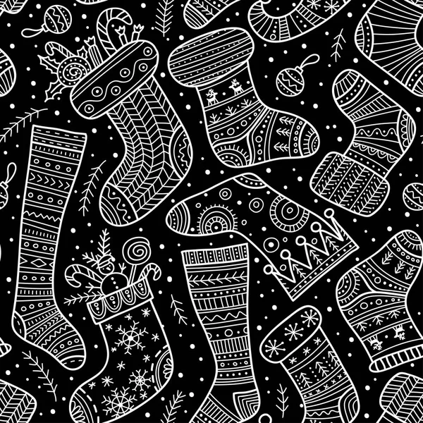 自由奔放に生きるクリスマス ソックスのシームレスなパターン — ストックベクタ