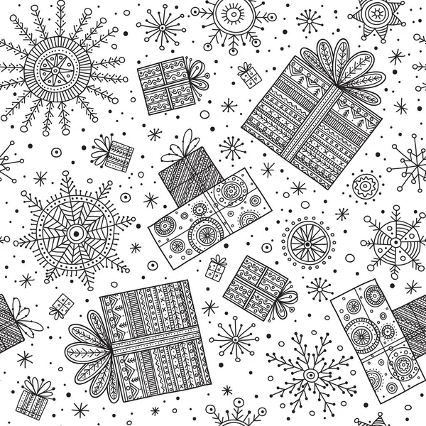 Gifts christmas seamless pattern with snowflakes — Stock Vector