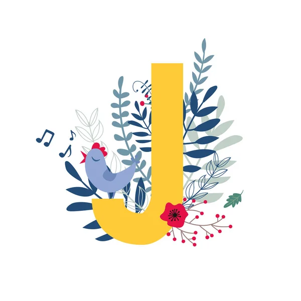 Floral alfabet, letter j — Stockvector