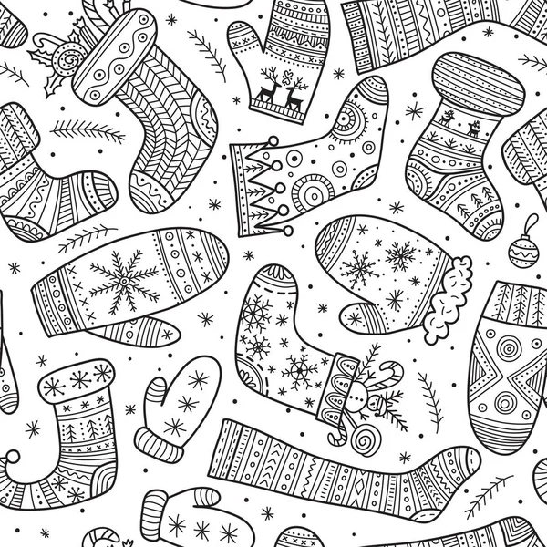 Weihnachten Boho Fäustlinge und Socken nahtlose Muster — Stockvektor