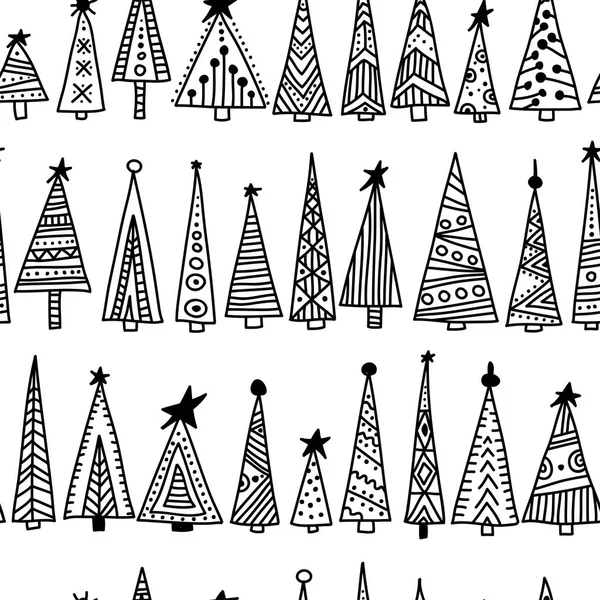 Ethnische Weihnachtsbaum nahtlose Muster schwarze Linien — Stockvektor
