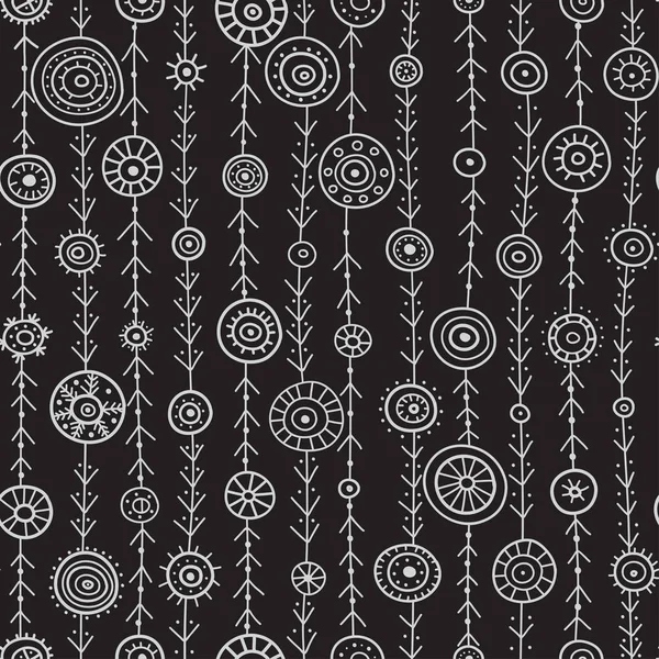 Círculos ornamentales en las líneas de patrón sin costura negro — Archivo Imágenes Vectoriales