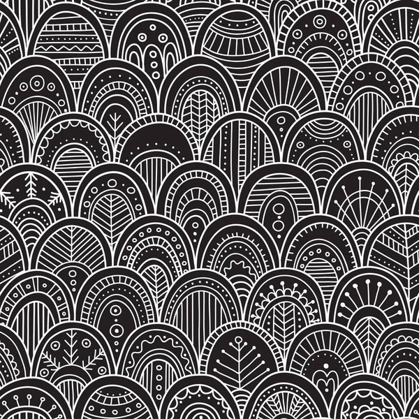 Vieiras ornamentales patrón sin costura negro — Archivo Imágenes Vectoriales