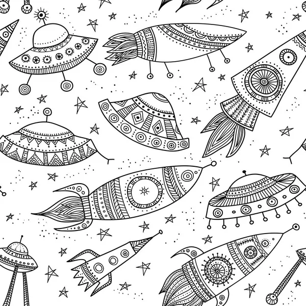 Seamless pattern with ethnic ornamental rockets — Stock Vector