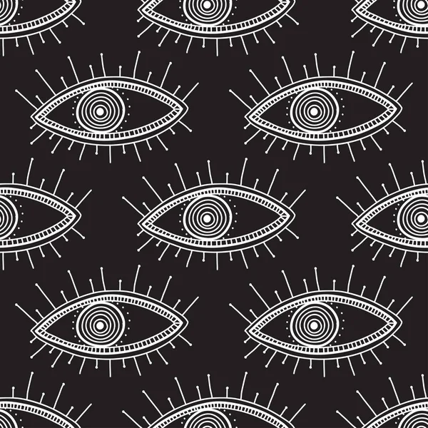 Boho stil ögon sömlösa mönster svart — Stock vektor