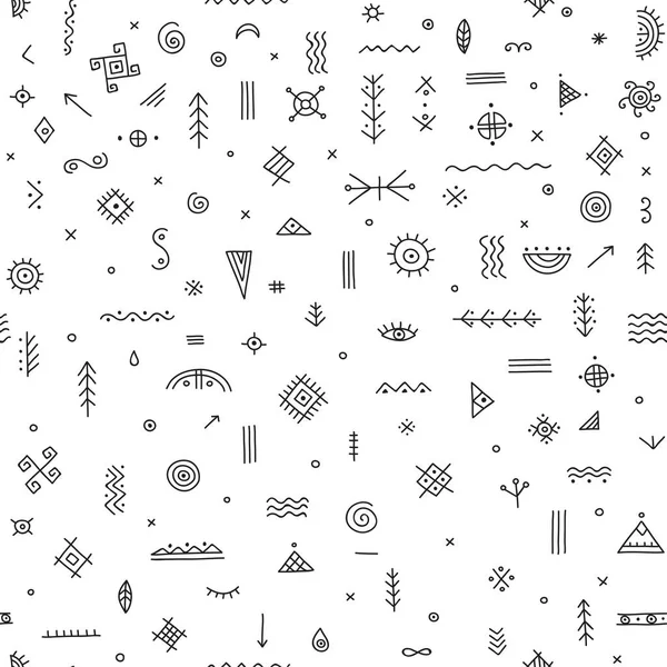 Motif sans couture avec des symboles tribaux ethniques — Image vectorielle