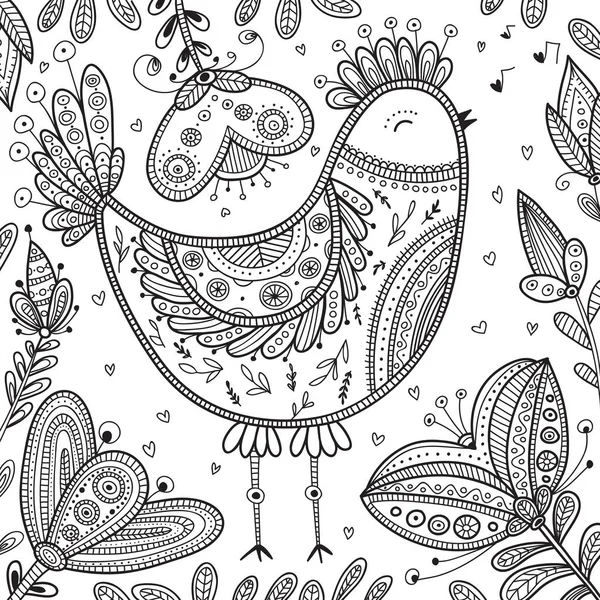 Inredda fågel illustration i etniska boho stil — Stock vektor