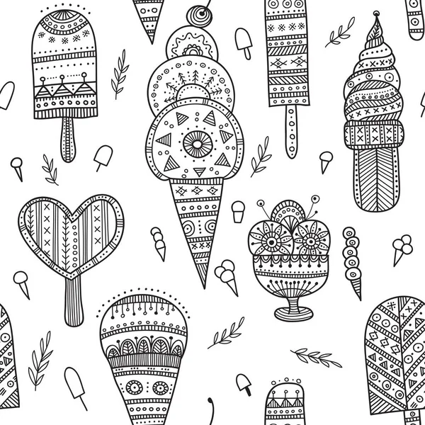 Ice cream seamless pattern in ethnic ornate boho style. — Stock Vector