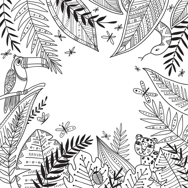 Cadre de jungle vectorielle avec des plantes exotiques dans le style tribal boho — Image vectorielle