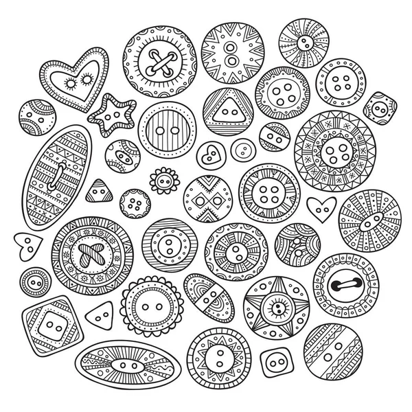 A large set of cloth buttons in different boho style designs wit — Stock Vector