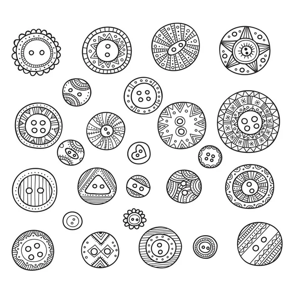 Conjunto vetorial de botões de pano em diferentes designs de estilo boho com — Vetor de Stock