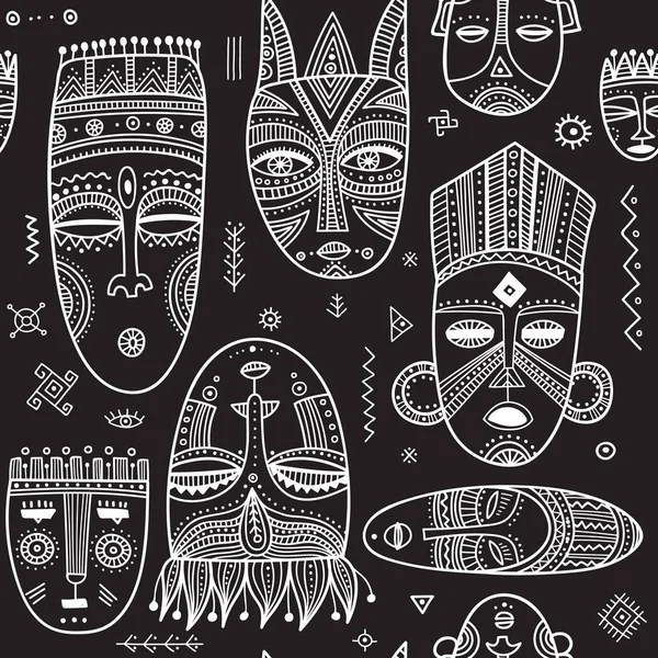 Vector seamless pattern with African ethnic tribal masks decorat — Stock Vector