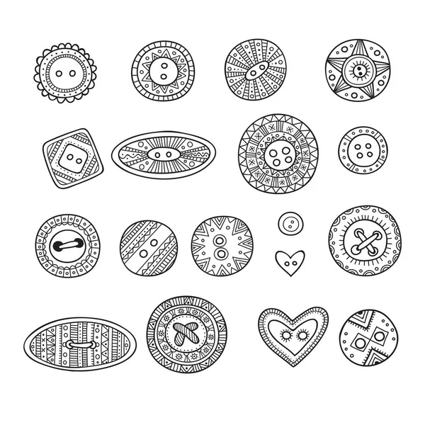 Vector set of cloth buttons in different boho style designs with — Stock Vector