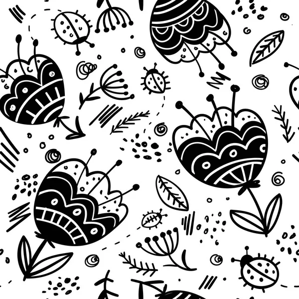 çiçek ve hata siyah beyaz dikişsiz desen