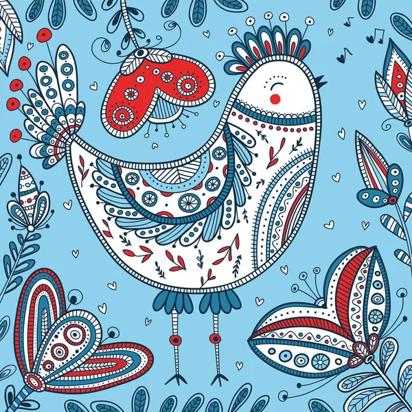 Ilustración decorada de aves en estilo étnico boho — Vector de stock