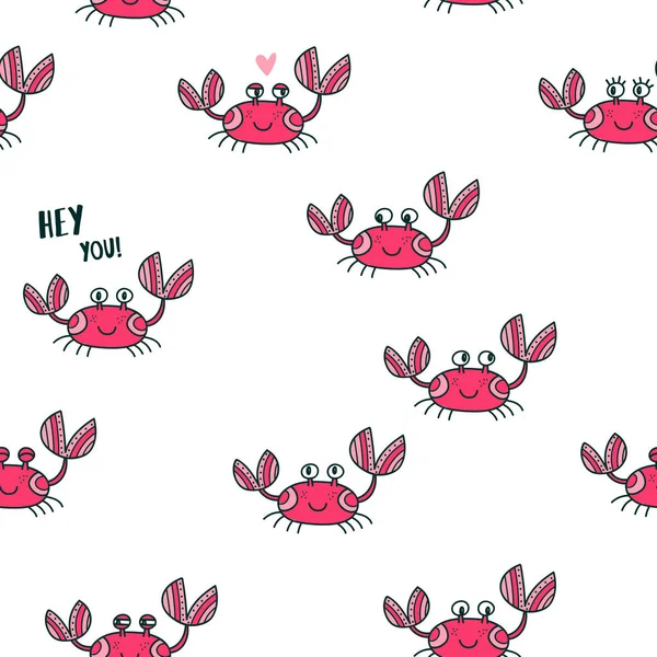 Cute emotional crabs seamless pattern — Stock Vector