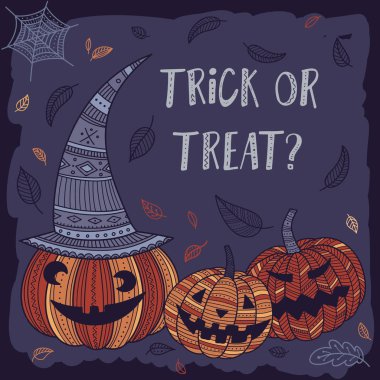 Şeker ya da numara Cadılar Bayramı kartı şirin kabak ile