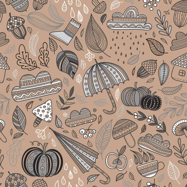 Vector autumn seamless pattern brown background — Stock Vector