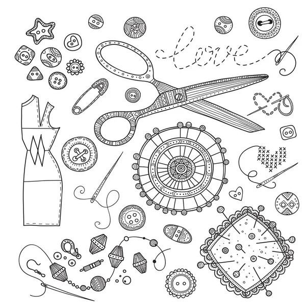 Vector set of sewing tools — Stock Vector