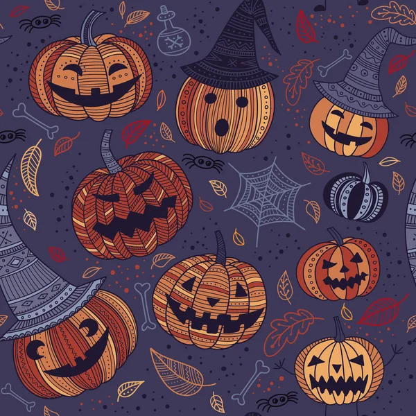 Halloween naadloze patroon met schattige pompoenen — Stockvector