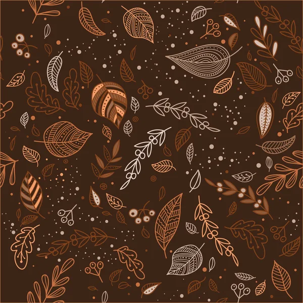 Векторна осінь безшовний візерунок з листям коричневого фону — стоковий вектор