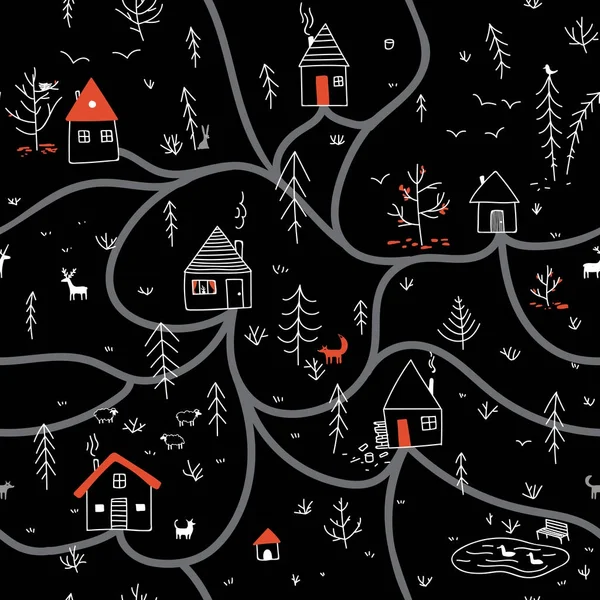 冬夜森林无缝型住宅 — 图库矢量图片