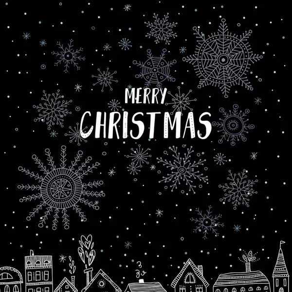 Joyeux Noël carte avec des maisons en ville — Image vectorielle