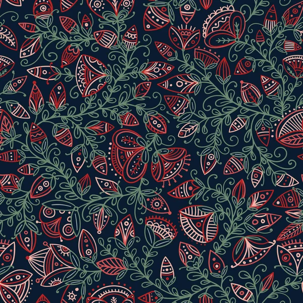 Vector naadloze bloemmotief in tribal boho sieraad stijl — Stockvector