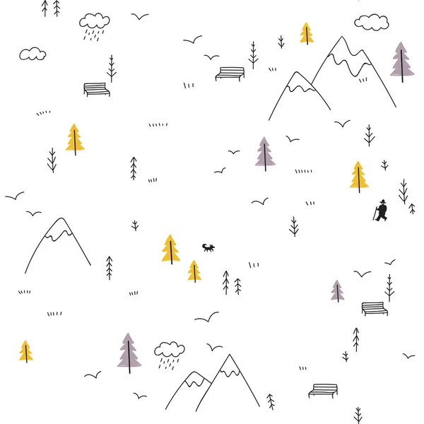 带人漫步于高山的矢量无缝模式 — 图库矢量图片