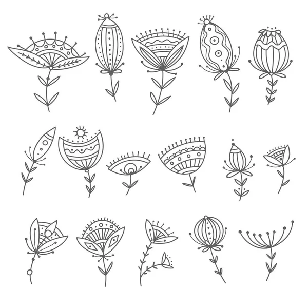 Conjunto vectorial de flores ornamentales boho — Vector de stock