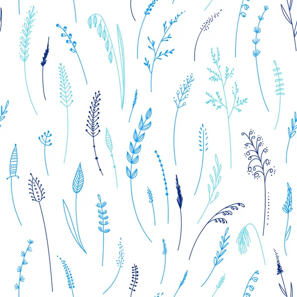 Patrón sin costura vectorial de hierbas, plantas, flores y hojas, ce — Archivo Imágenes Vectoriales