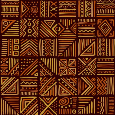 Afrika çakışma vektörü, etnik kabile tarzında kusursuz bir model. Yazdırılabilir ve ambalaj kağıdı, duvar kağıdı, tekstil, kumaş, giysi vs. olarak kullanılabilir.