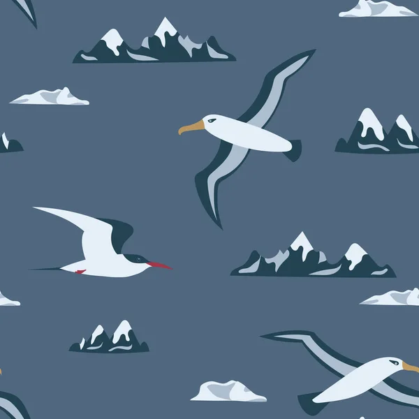 Albatros Volants Sternes Antarctique Motif Sans Couture Peut Être Imprimé — Image vectorielle