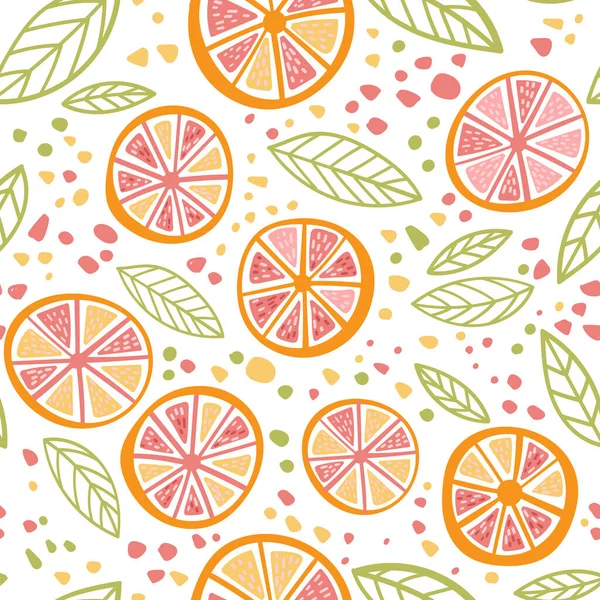 Citrus Grapefruit Levelek Színes Zökkenőmentes Minta Nyomtatható Használható Csomagolópapír Tapéta — Stock Vector